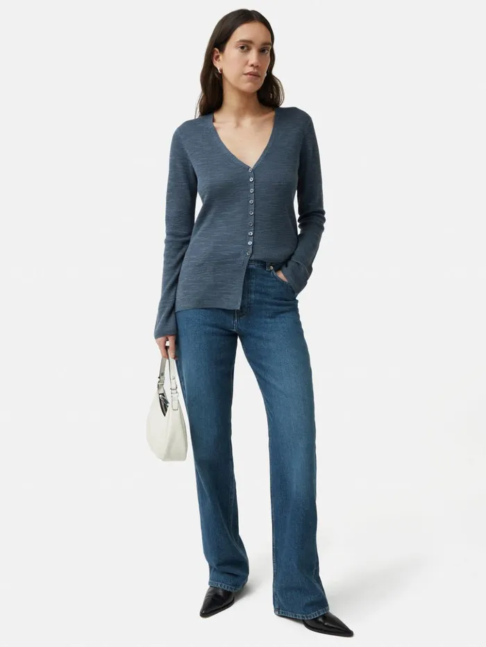Jigsaw Linen Cotton Cardigan Mineral Blue Women Knitwear and Cashmere