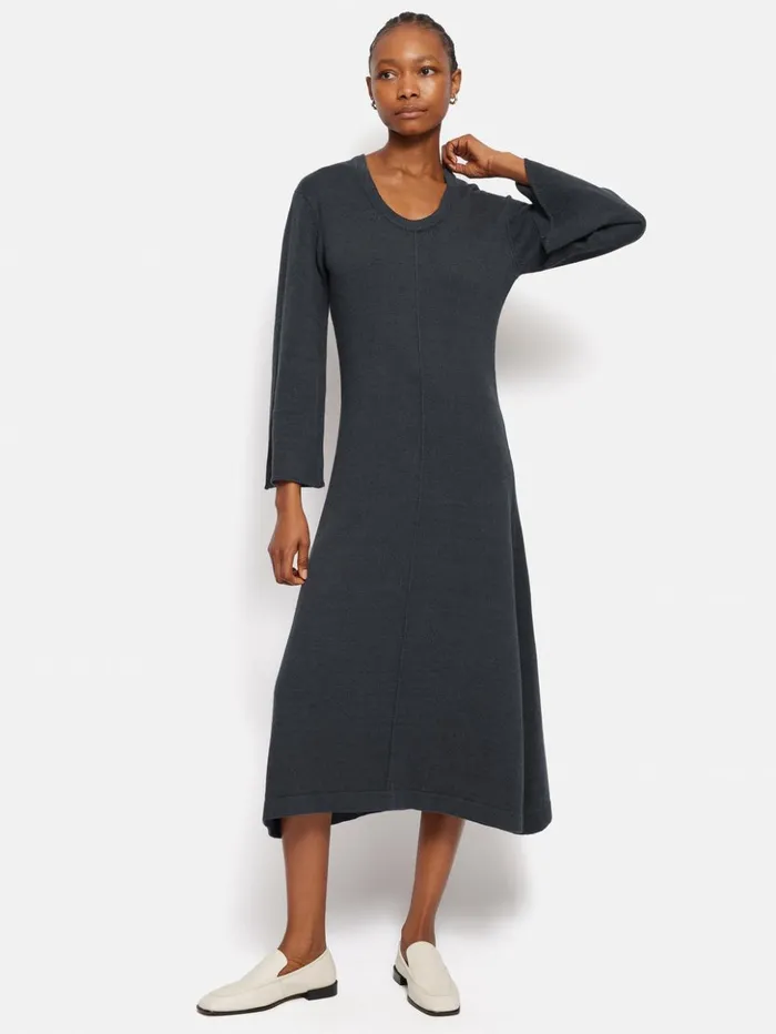 Jigsaw Linen Cotton Knitted Dress Navy Women Dresses and Jumpsuits
