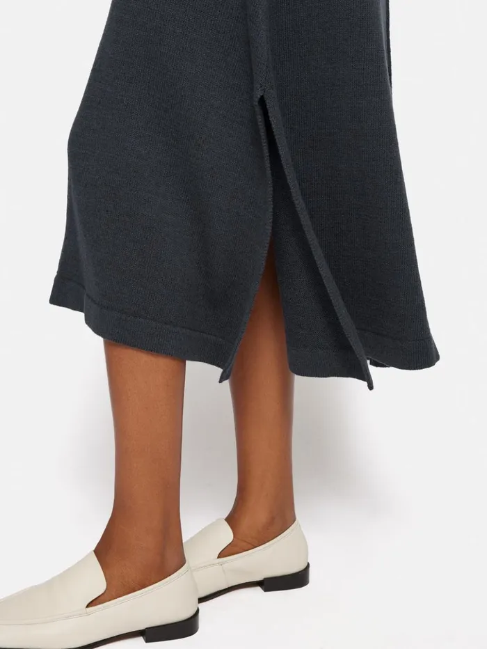 Jigsaw Linen Cotton Knitted Dress Navy Women Dresses and Jumpsuits