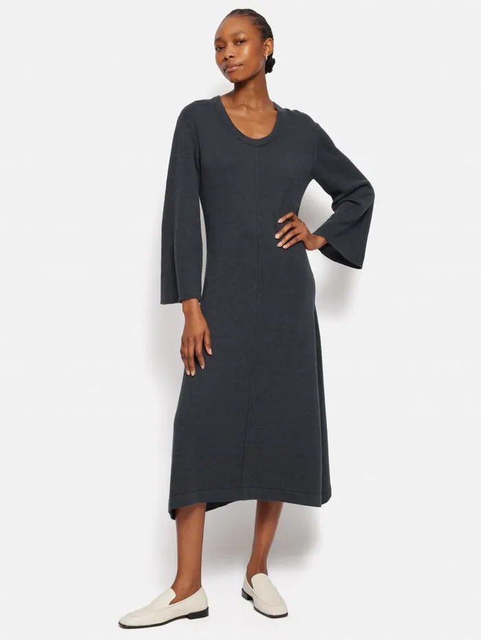 Jigsaw Linen Cotton Knitted Dress Navy Women Dresses and Jumpsuits