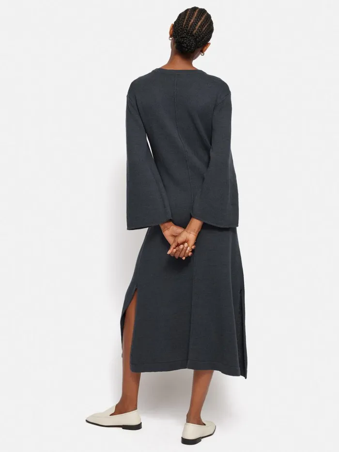 Jigsaw Linen Cotton Knitted Dress Navy Women Dresses and Jumpsuits