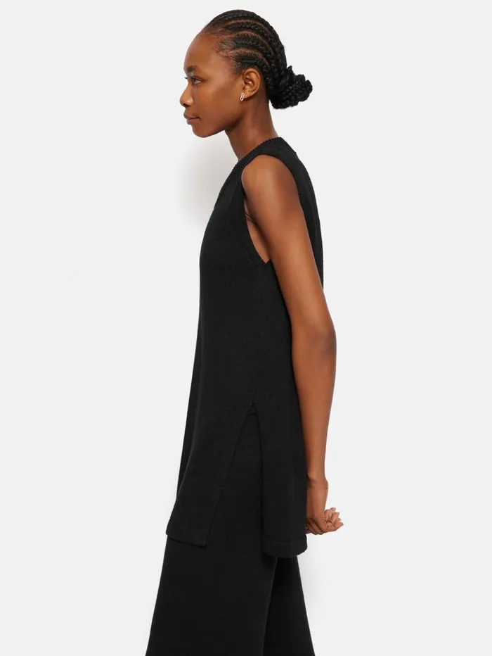 Jigsaw Linen Cotton Knitted Tunic Black Women Knitwear and Cashmere
