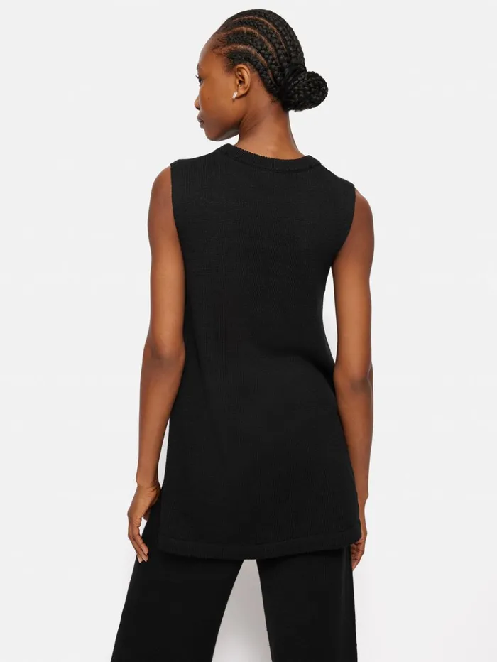 Jigsaw Linen Cotton Knitted Tunic Black Women Knitwear and Cashmere