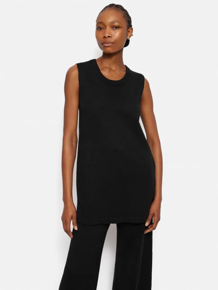 Jigsaw Linen Cotton Knitted Tunic Black Women Shirts and Tops