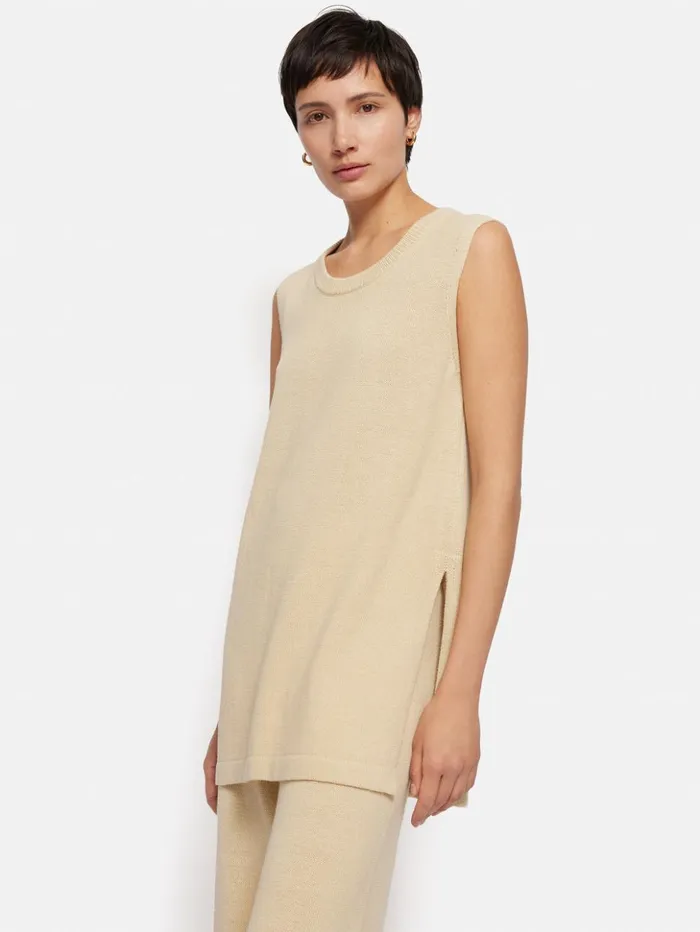 Jigsaw Linen Cotton Knitted Tunic Cream Women Shirts and Tops