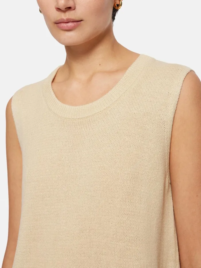 Jigsaw Linen Cotton Knitted Tunic Cream Women Shirts and Tops