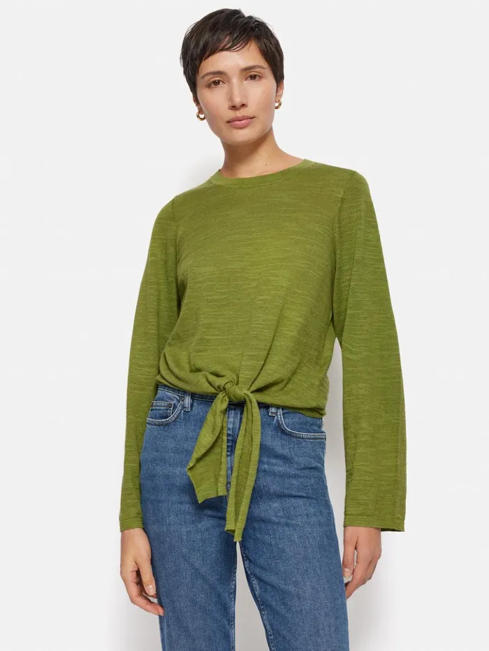 Jigsaw Linen Cotton Tie Top Green Women Shirts and Tops