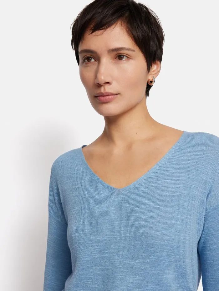 Jigsaw Linen Cotton V Neck Jumper Blue Women Knitwear and Cashmere