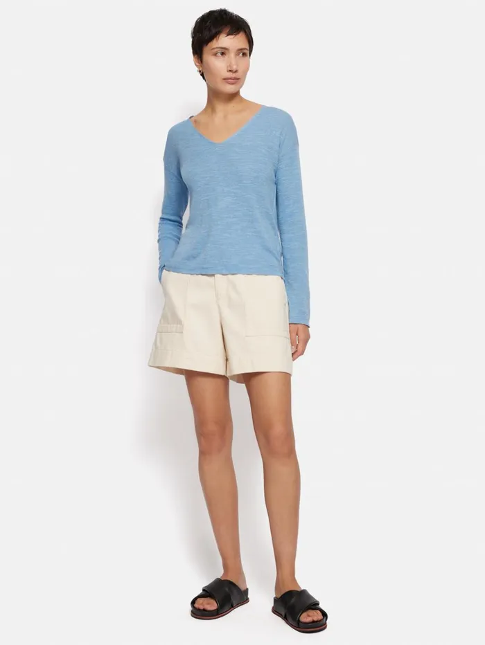 Jigsaw Linen Cotton V Neck Jumper Blue Women Knitwear and Cashmere