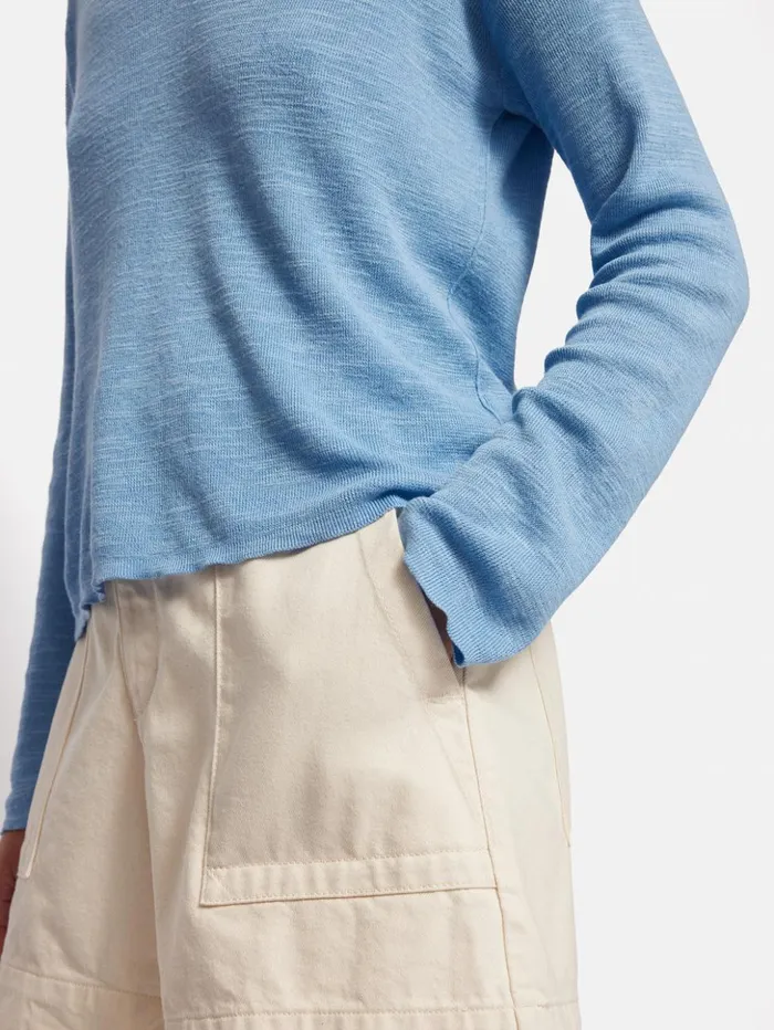 Jigsaw Linen Cotton V Neck Jumper Blue Women Knitwear and Cashmere