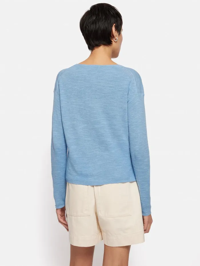 Jigsaw Linen Cotton V Neck Jumper Blue Women Knitwear and Cashmere