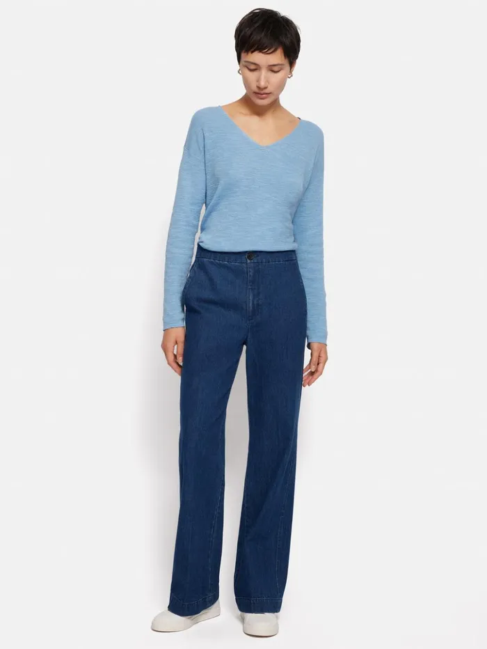 Jigsaw Linen Cotton V Neck Jumper Blue Women Knitwear and Cashmere