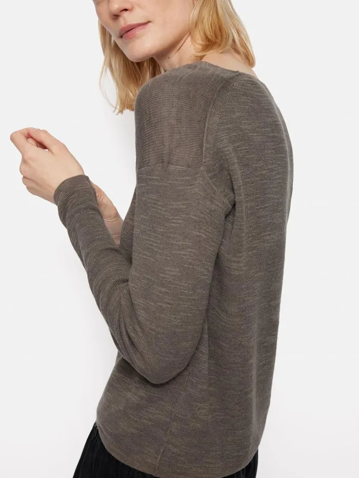 Jigsaw Linen Cotton V Neck Jumper Brown Women Shirts and Tops