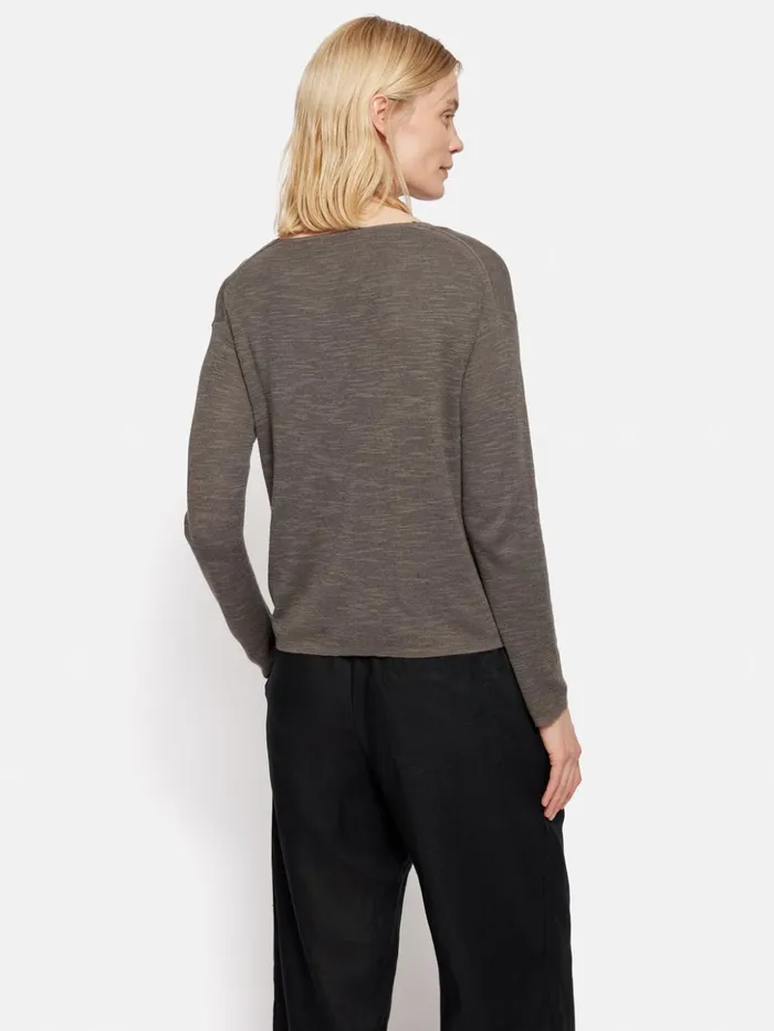 Jigsaw Linen Cotton V Neck Jumper Brown Women Shirts and Tops