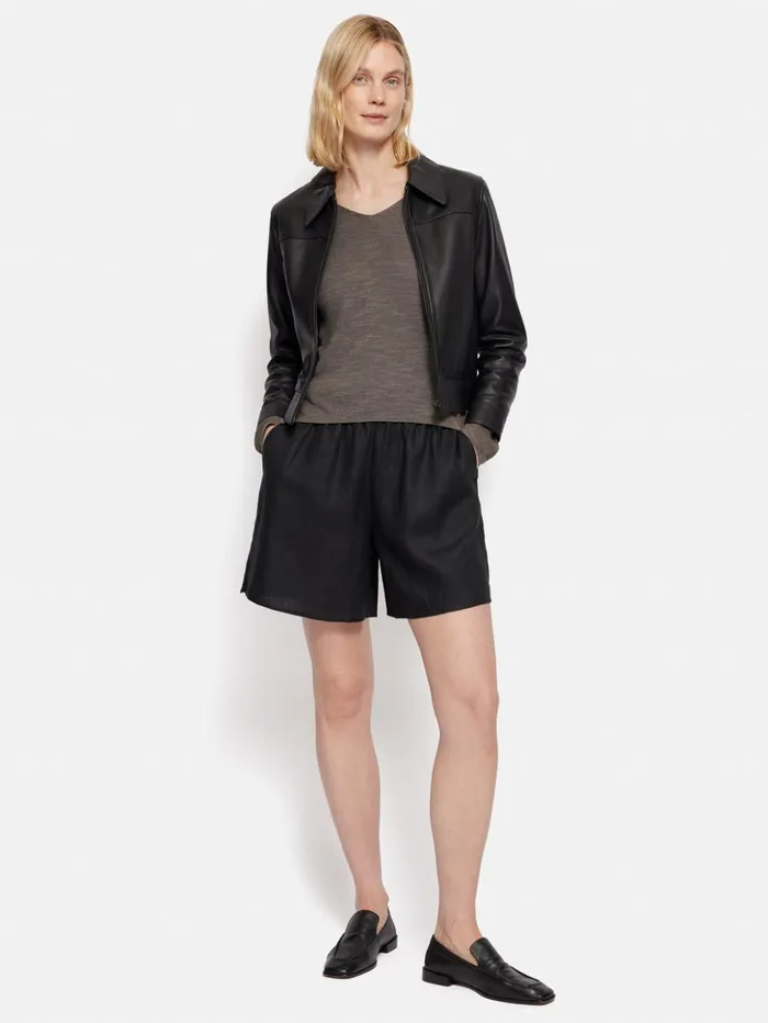 Jigsaw Linen Cotton V Neck Jumper Brown Women Shirts and Tops