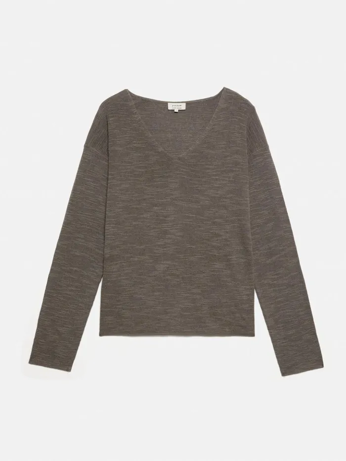 Jigsaw Linen Cotton V Neck Jumper Brown Women Shirts and Tops