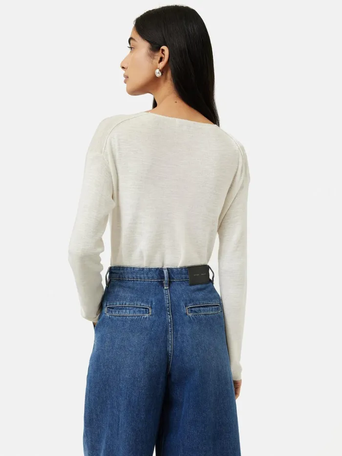 Jigsaw Linen Cotton V Neck Jumper Ivory Women Shirts and Tops