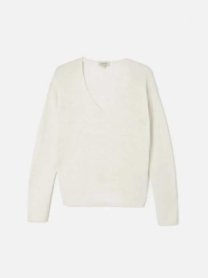 Jigsaw Linen Cotton V Neck Jumper Ivory Women Shirts and Tops