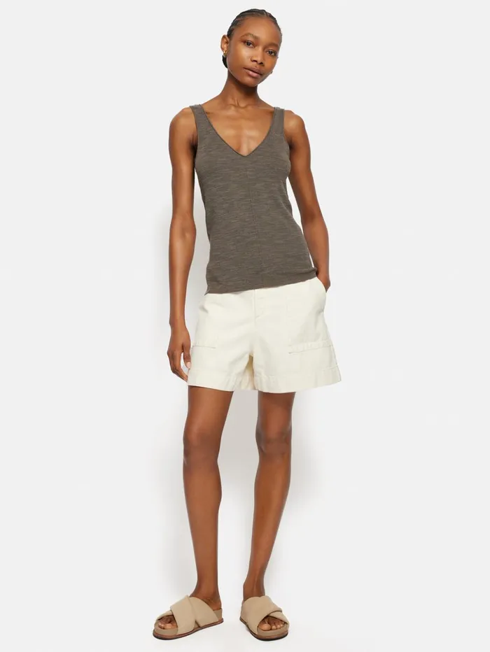Jigsaw Linen Cotton V Neck Vest Brown Women Shirts and Tops
