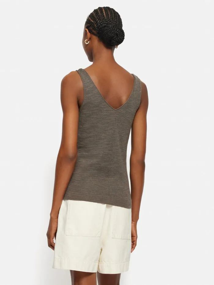 Jigsaw Linen Cotton V Neck Vest Brown Women Shirts and Tops