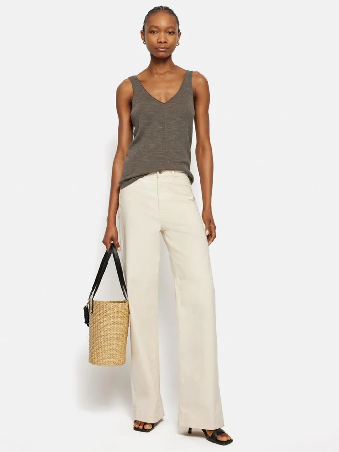 Jigsaw Linen Cotton V Neck Vest Brown Women Shirts and Tops