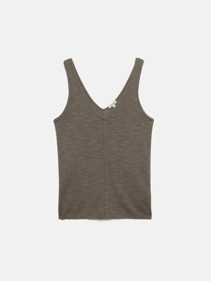 Jigsaw Linen Cotton V Neck Vest Brown Women Shirts and Tops