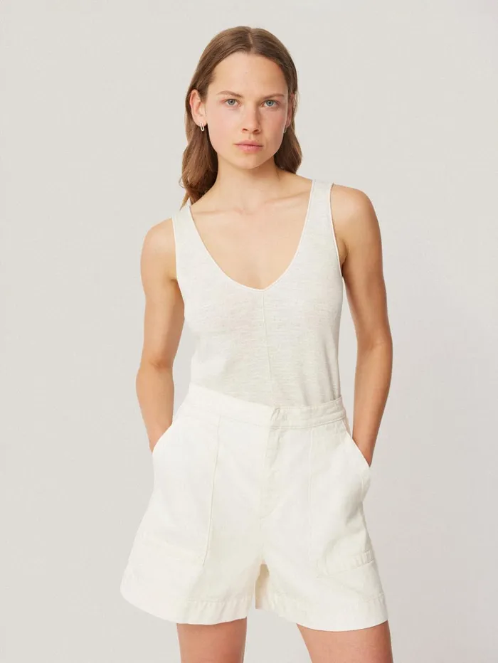 Jigsaw Linen Cotton V Neck Vest Ivory Women Shirts and Tops