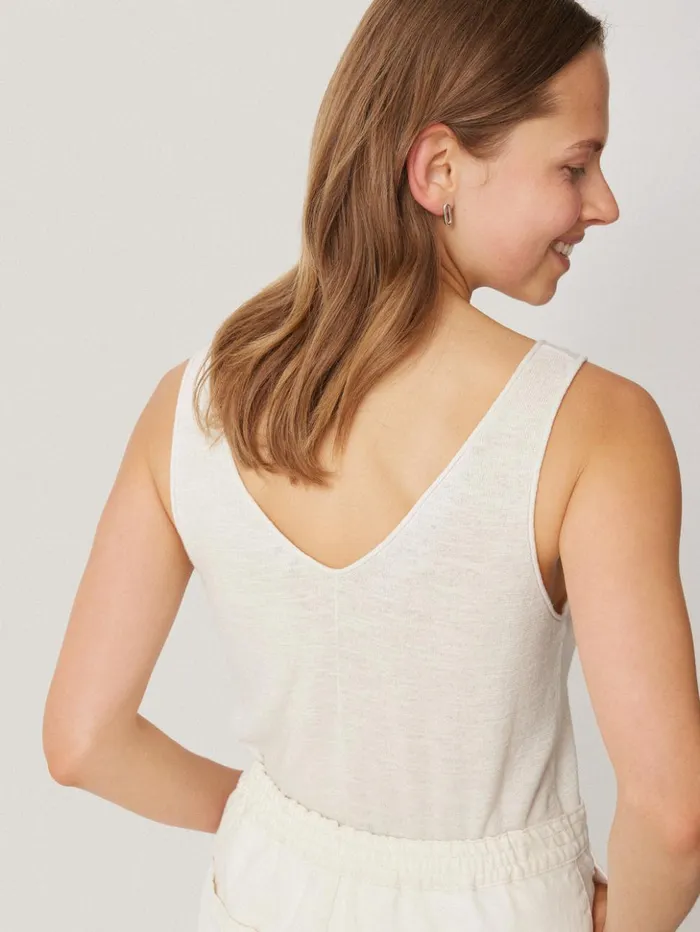Jigsaw Linen Cotton V Neck Vest Ivory Women Shirts and Tops