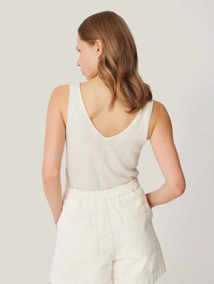 Jigsaw Linen Cotton V Neck Vest Ivory Women Shirts and Tops