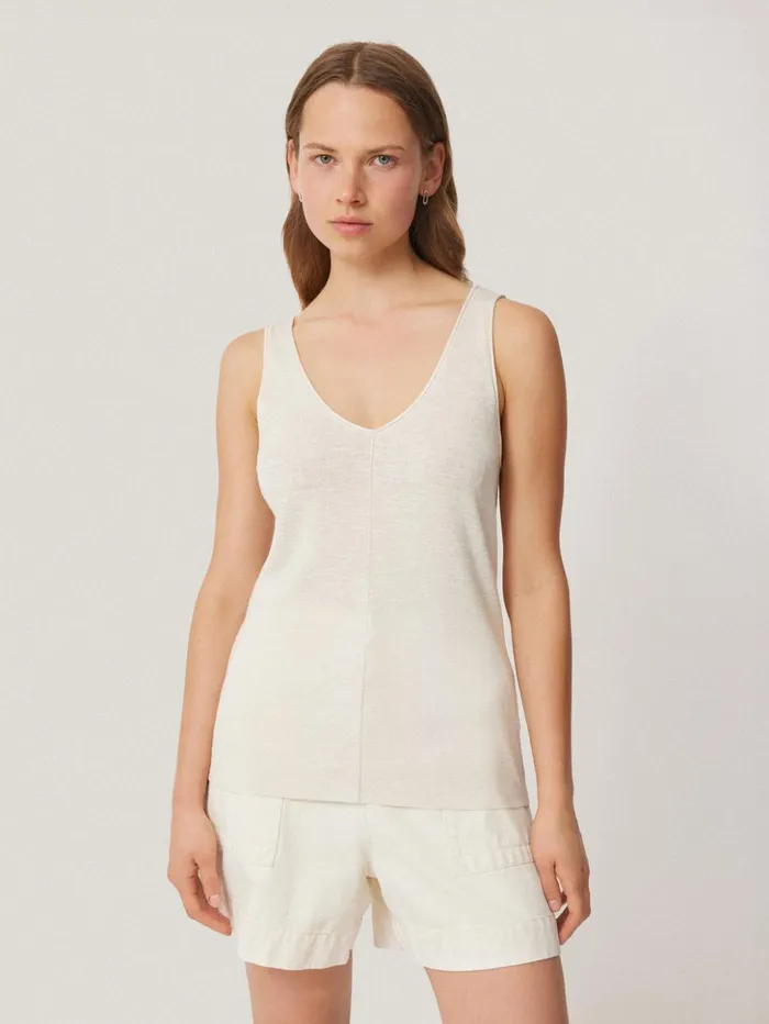 Jigsaw Linen Cotton V Neck Vest Ivory Women Shirts and Tops