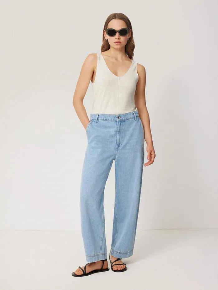 Jigsaw Linen Cotton V Neck Vest Ivory Women Shirts and Tops