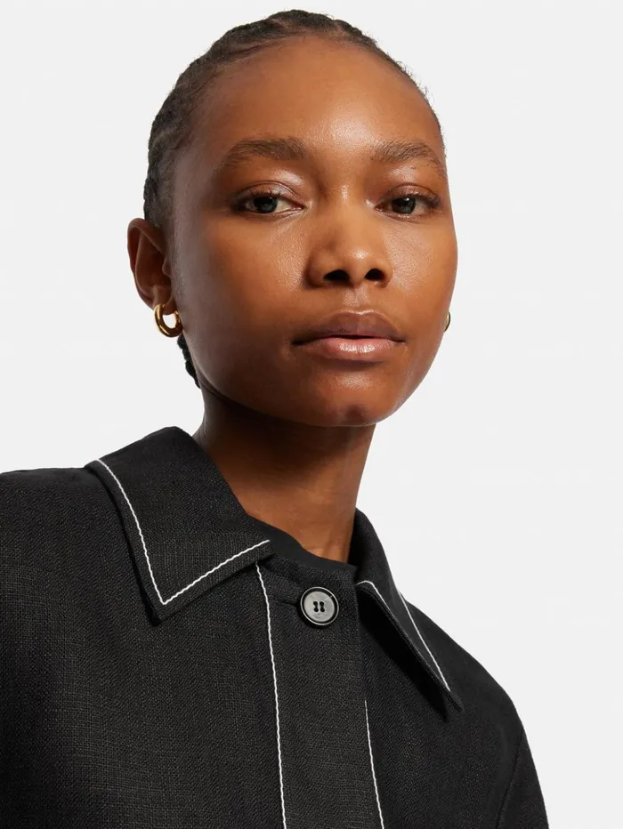 Jigsaw Linen Cropped Utility Jacket Black Women Coats and Jackets