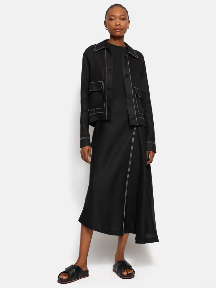 Jigsaw Linen Cropped Utility Jacket Black Women Coats and Jackets