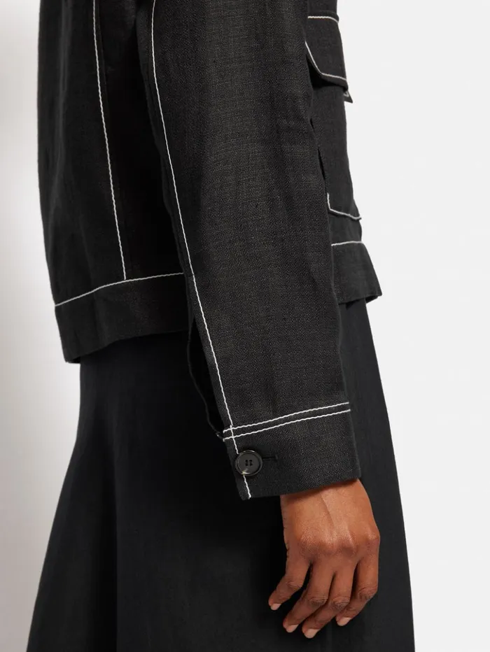 Jigsaw Linen Cropped Utility Jacket Black Women Coats and Jackets