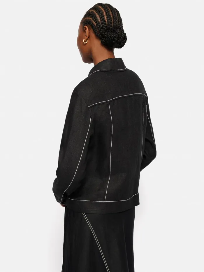 Jigsaw Linen Cropped Utility Jacket Black Women Coats and Jackets