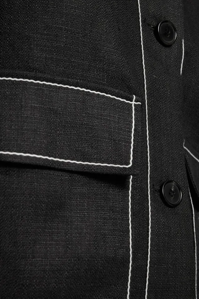 Jigsaw Linen Cropped Utility Jacket Black Women Coats and Jackets