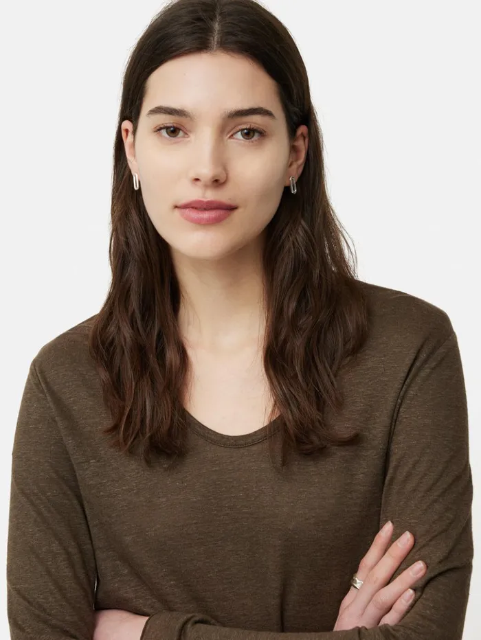 Jigsaw Linen Eden Long Sleeve Tee Khaki Women Shirts and Tops
