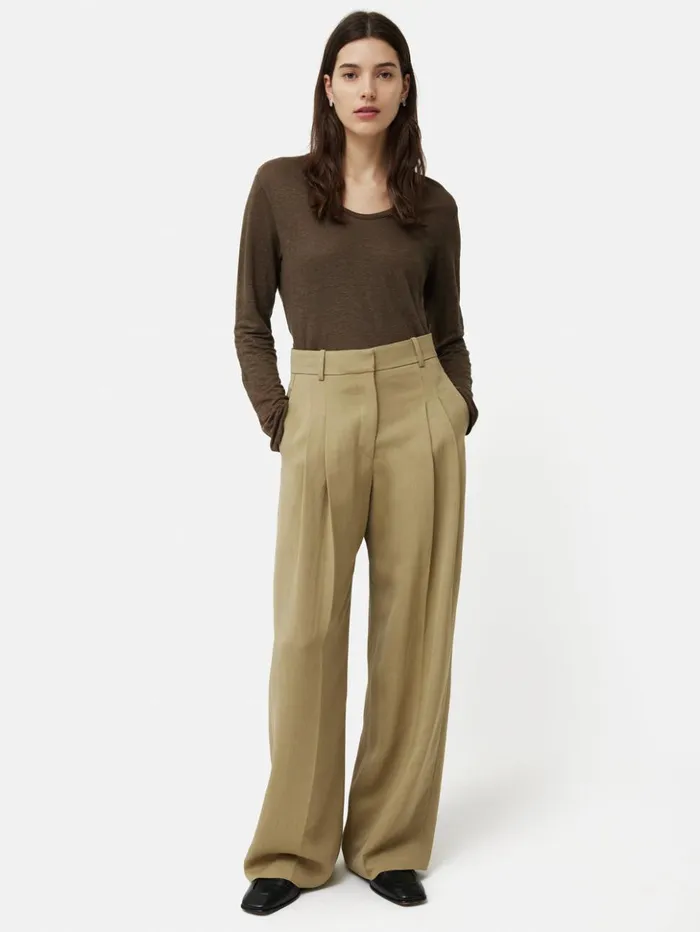 Jigsaw Linen Eden Long Sleeve Tee Khaki Women Shirts and Tops