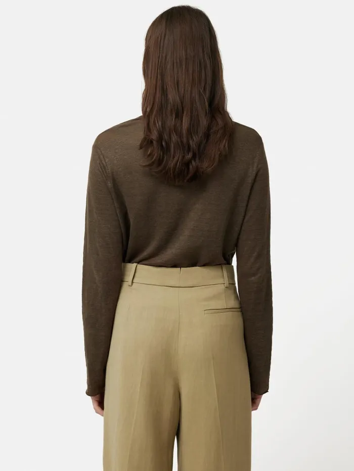 Jigsaw Linen Eden Long Sleeve Tee Khaki Women Shirts and Tops