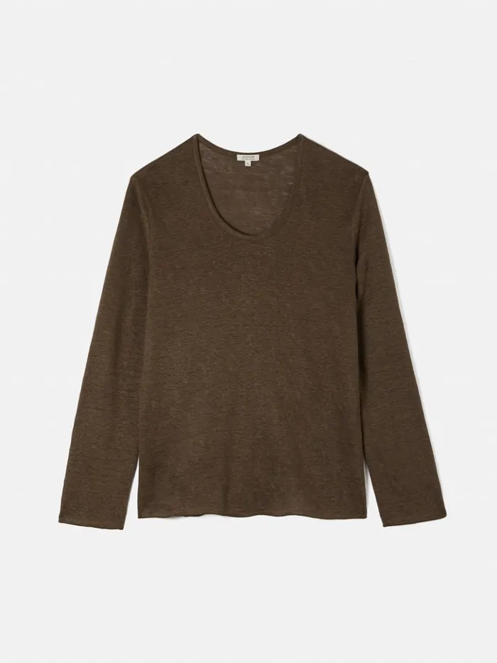 Jigsaw Linen Eden Long Sleeve Tee Khaki Women Shirts and Tops