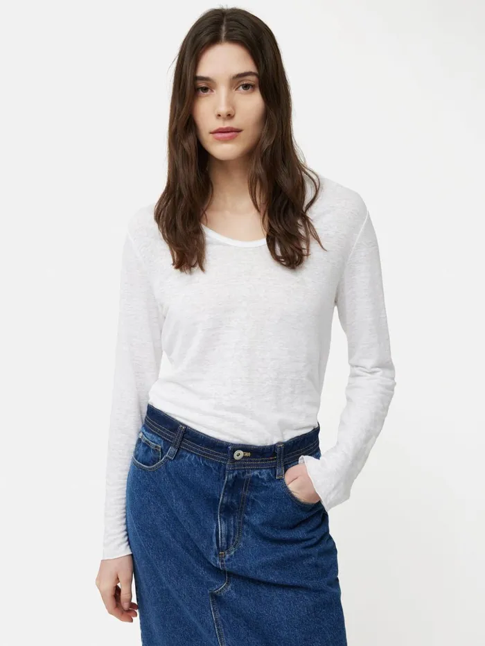 Jigsaw Linen Eden Long Sleeve Tee White Women Shirts and Tops