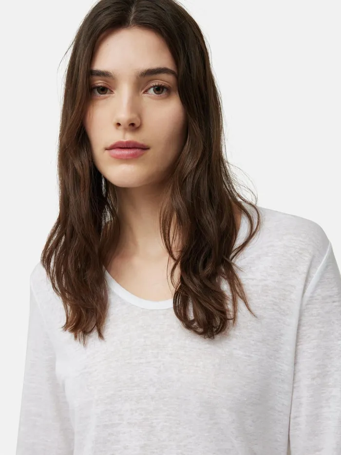 Jigsaw Linen Eden Long Sleeve Tee White Women Shirts and Tops