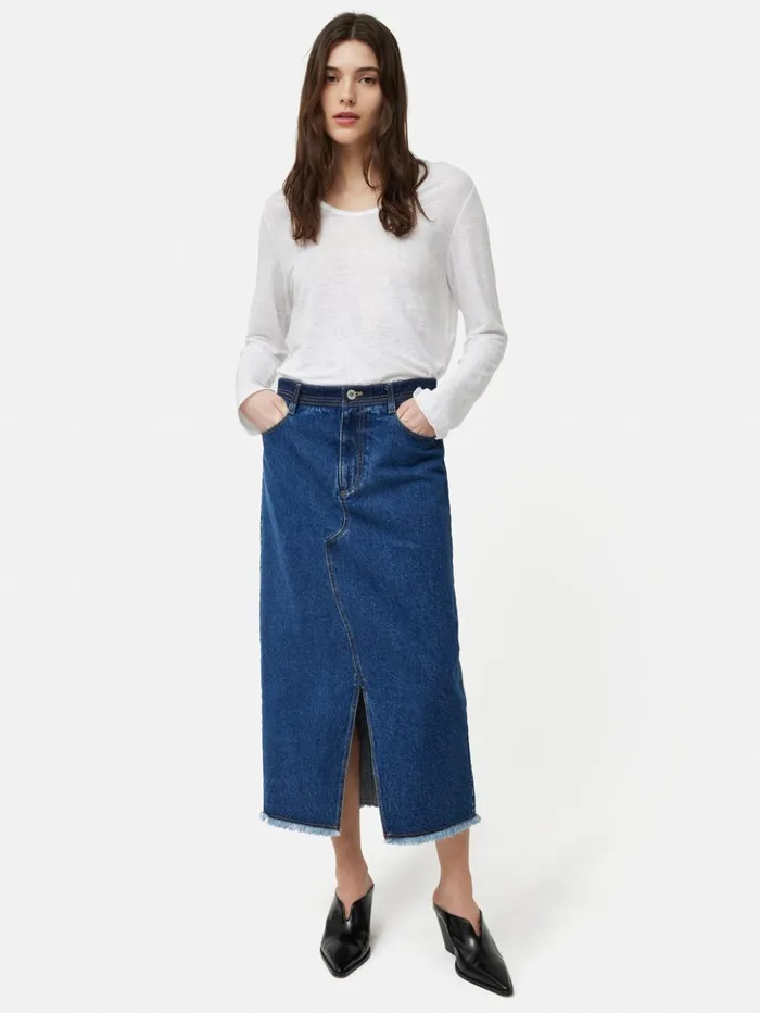 Jigsaw Linen Eden Long Sleeve Tee White Women Shirts and Tops