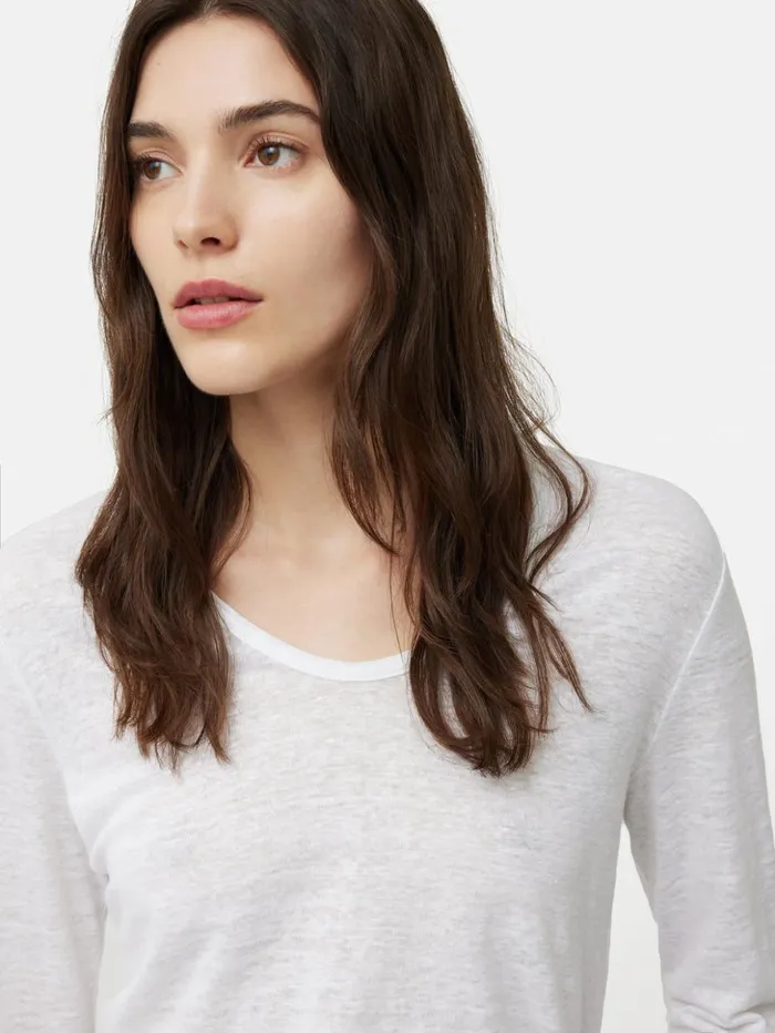 Jigsaw Linen Eden Long Sleeve Tee White Women Shirts and Tops