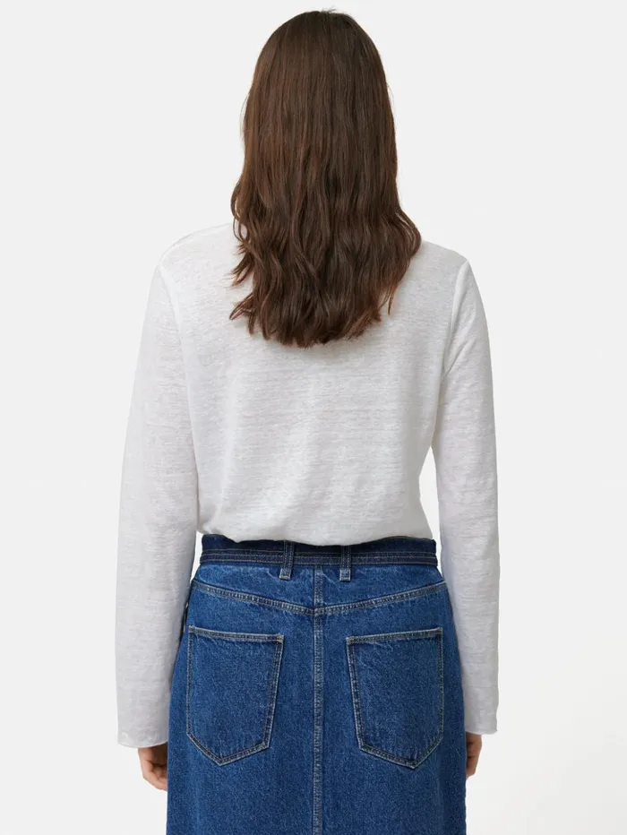 Jigsaw Linen Eden Long Sleeve Tee White Women Shirts and Tops