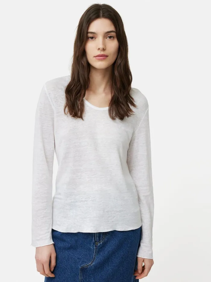 Jigsaw Linen Eden Long Sleeve Tee White Women Shirts and Tops