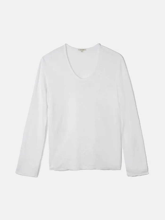Jigsaw Linen Eden Long Sleeve Tee White Women Shirts and Tops