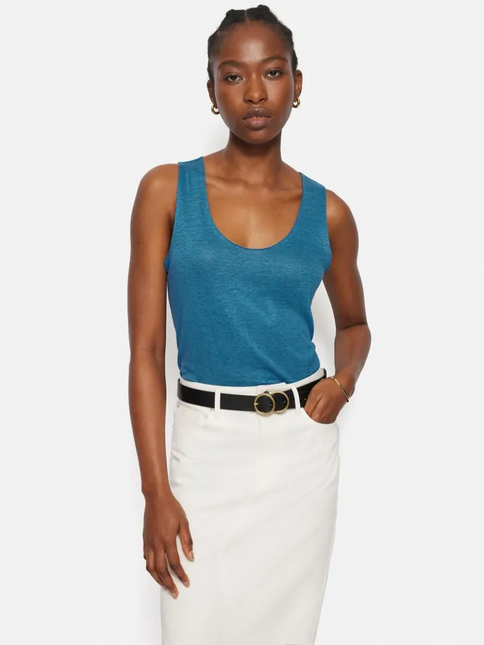 Jigsaw Linen Layering Vest Blue Women Shirts and Tops