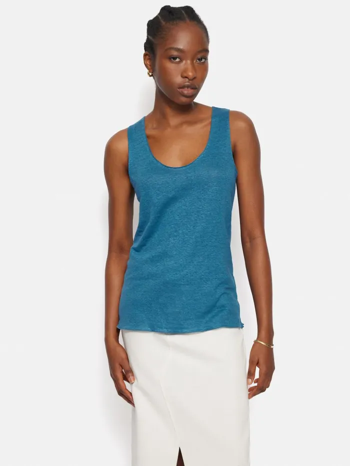 Jigsaw Linen Layering Vest Blue Women Shirts and Tops