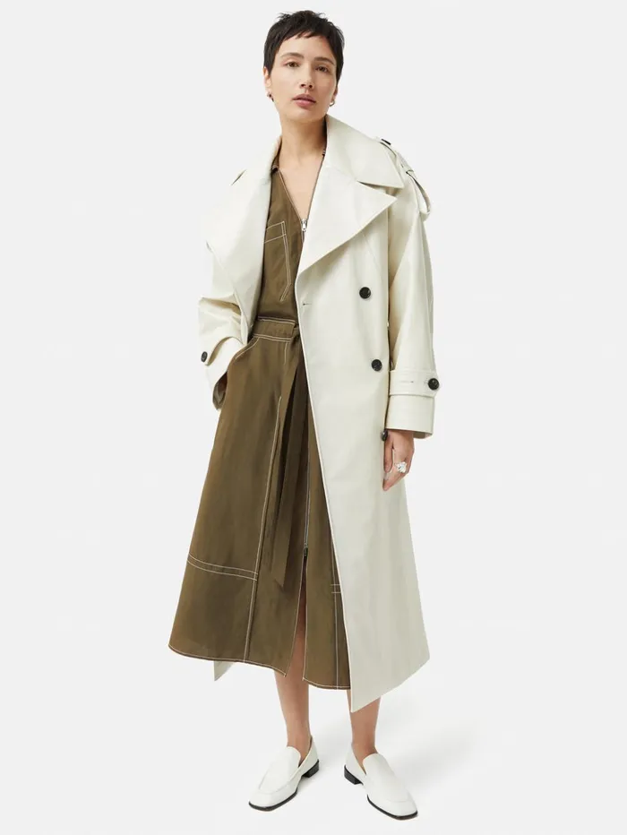 Jigsaw Linen Lyocell Stitched Dress Dark Khaki Women Dresses and Jumpsuits